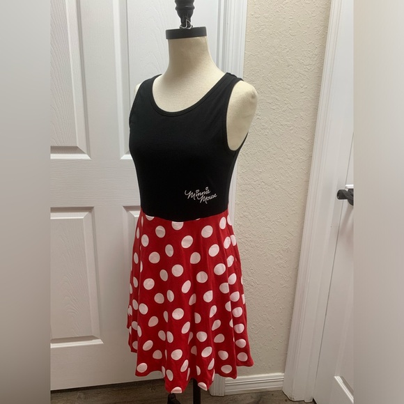 Disney Minnie Mouse Black With Red Polka Dots Tank Dress Juniors Size M 7/9 - Picture 2 of 12